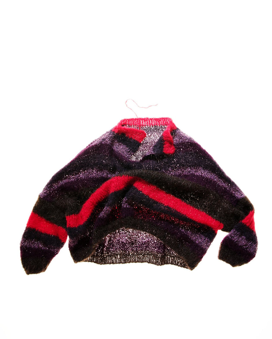Hand Knit Batwing Sweater With Tie Back (Alpaca) Red Stripe