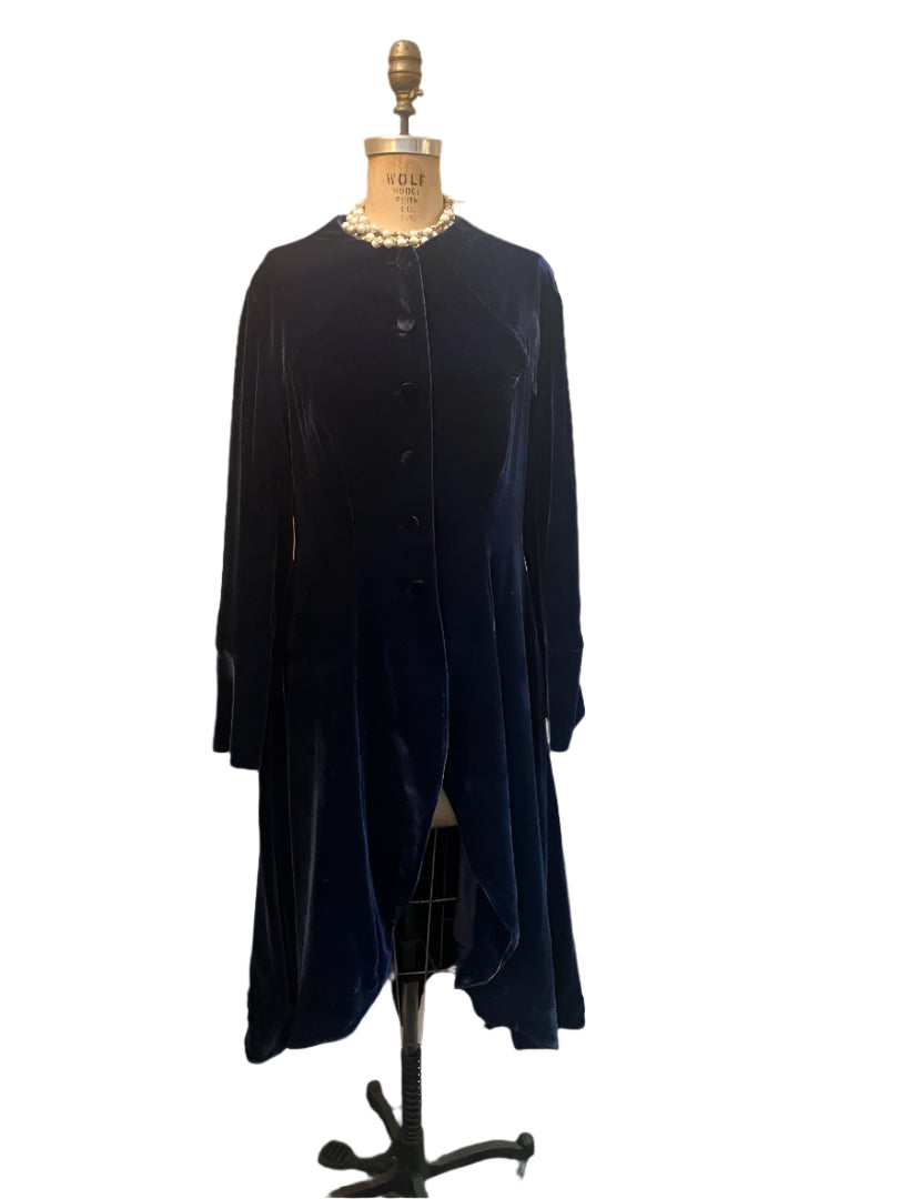 Maxi Riding Coat - (Silk Velvet) - Midnight Blue