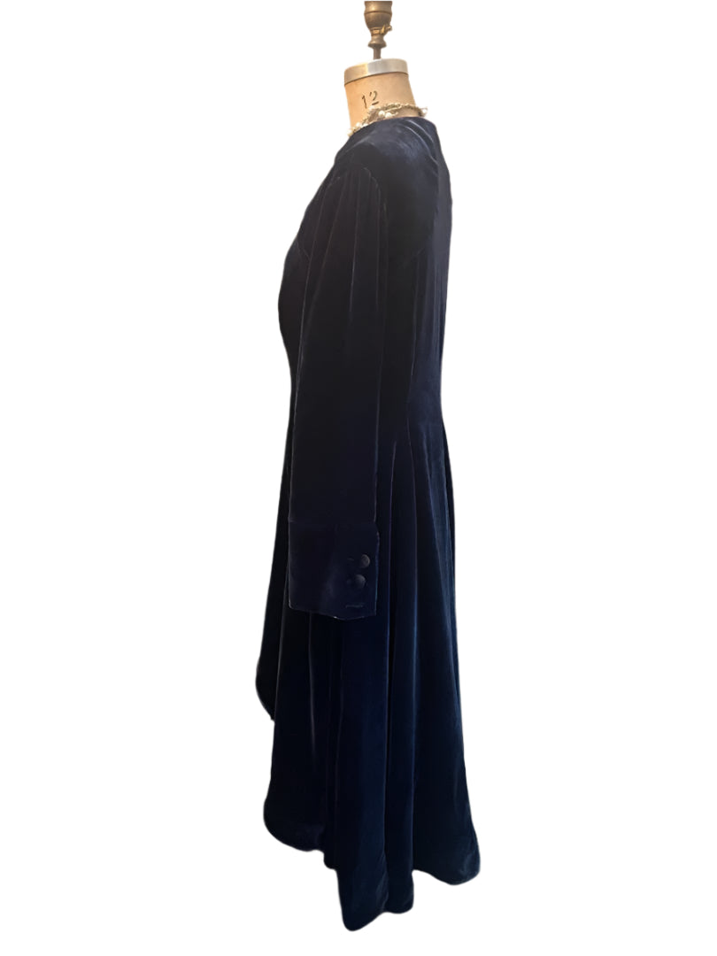Maxi Riding Coat - (Silk Velvet) - Midnight Blue
