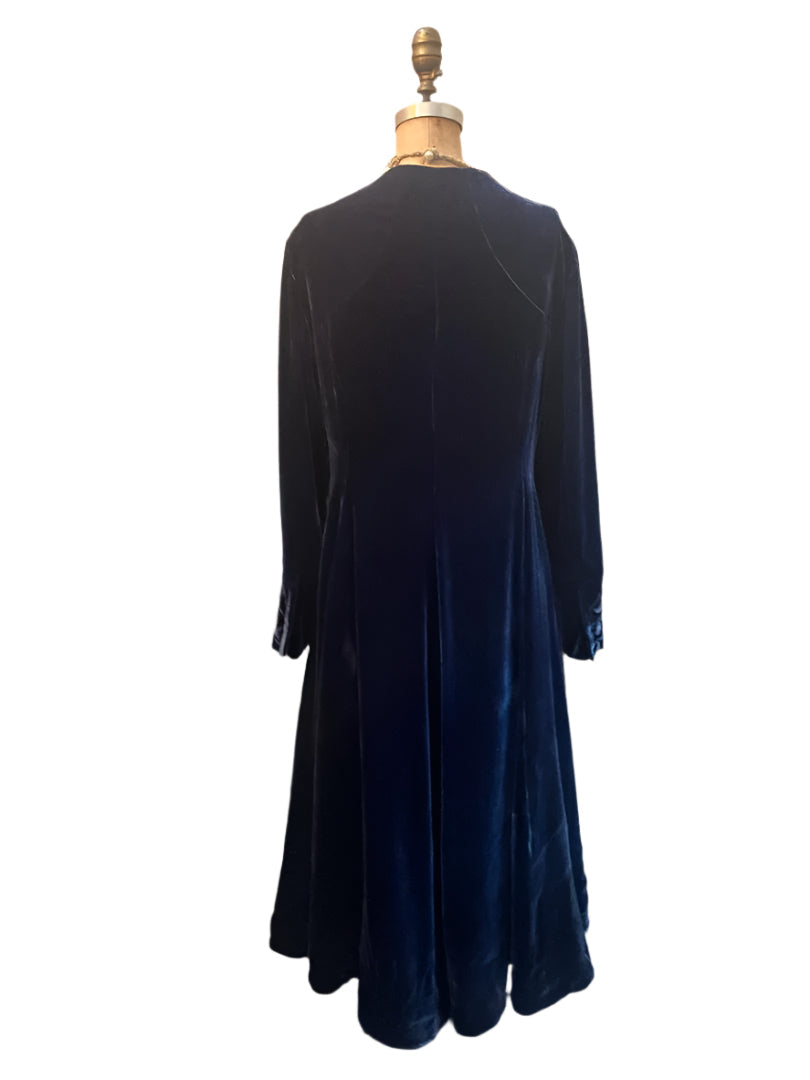 Maxi Riding Coat - (Silk Velvet) - Midnight Blue