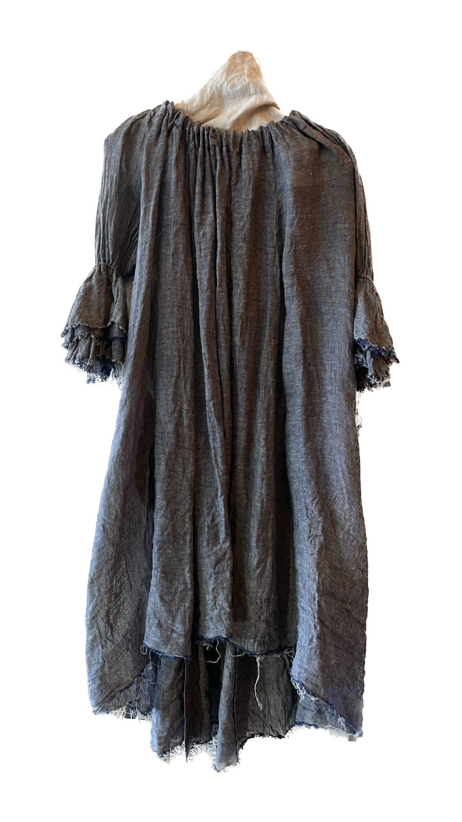 Button Back Dress / Duster -( Linen Gauze) Black