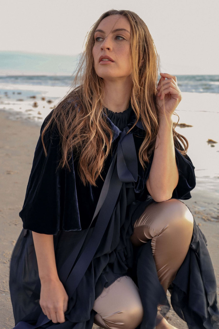 Silk Velvet Cocoon Capelet - Old Gold