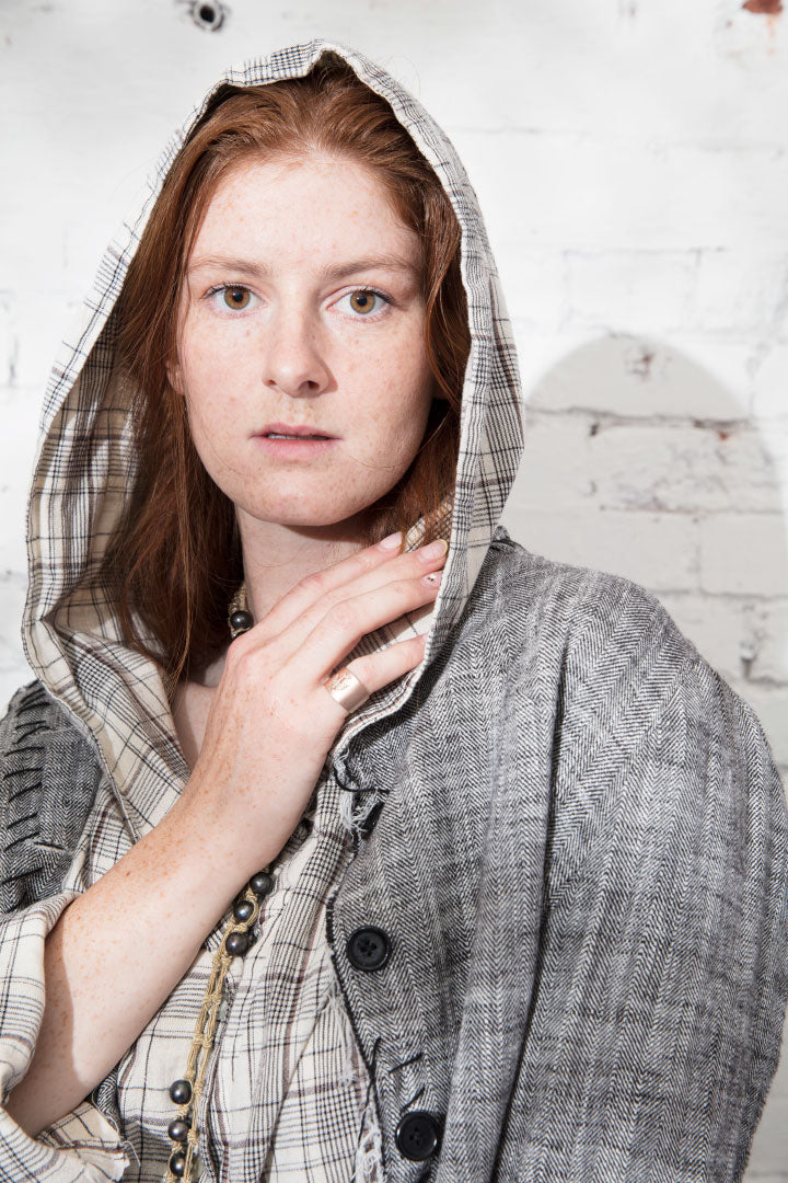 Hooded Shirt (Linen) - Checkered Weave