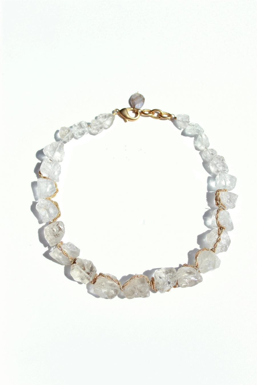 Raw Herkimer Diamond Wrapped Necklace With Pearl