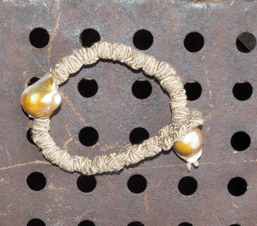 Baroque pearl bracelet +Smoky quartz Crystals - Natural silk