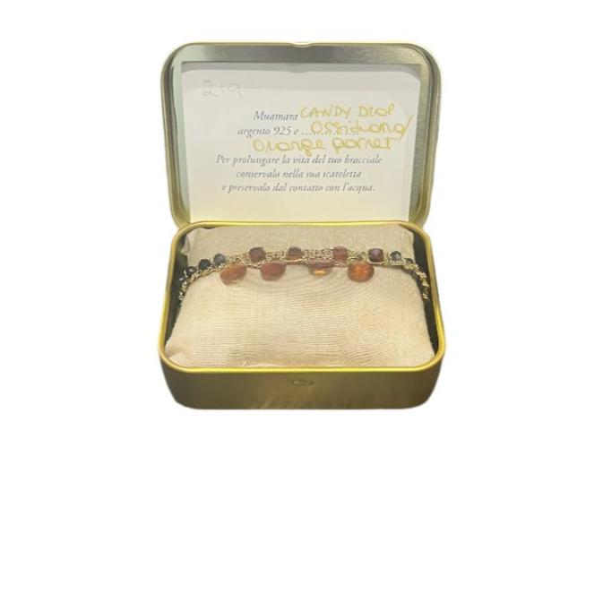 Hand Loom Gold Plated Bracelet - Candy Drop- Orange Garnet