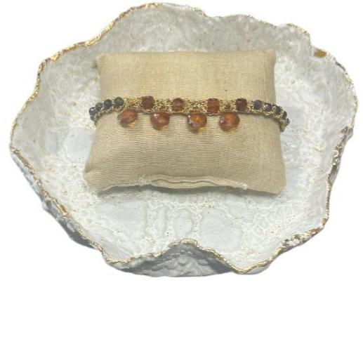 Hand loom gold plated bracelet - Candy drop- orange garnet