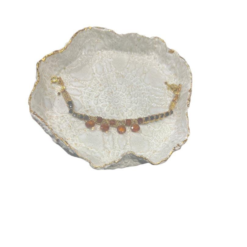 Hand Loom Gold Plated Bracelet - Candy Drop- Orange Garnet