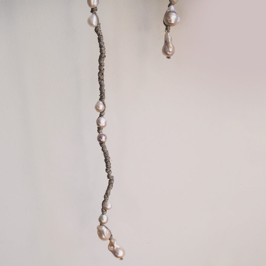 Mela Multi Pearl Linen Wrap Necklace - Pink