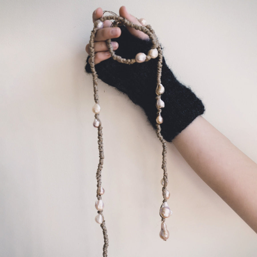 Mela Multi Pearl Linen Wrap Necklace - Pink