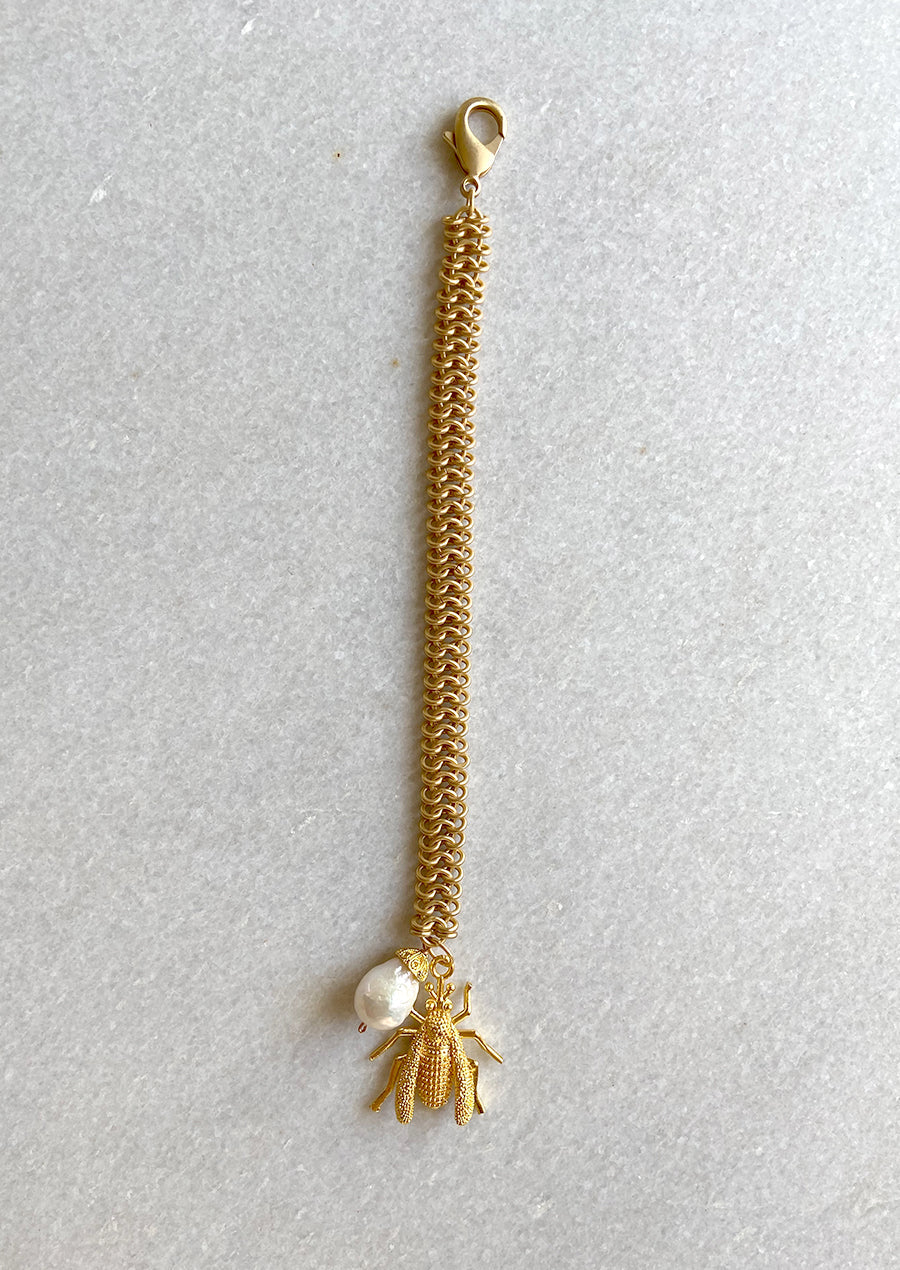 Bee And Pearl Matte Gold Bracelet