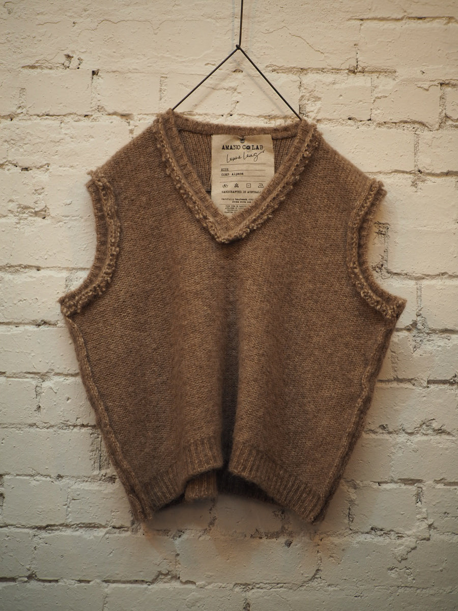 Knitted V Neck Vest (Alpaca) - Oatmeal