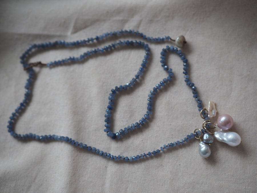 Hand Knotted Sapphire Necklace With Pearl charms