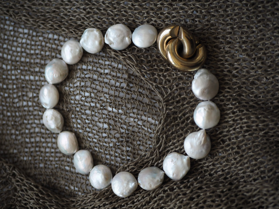 Short Baroque Pearl Necklace With brass Charm fastening