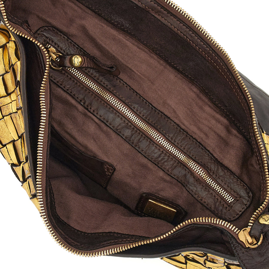 Edera Lux
Shopping bag in laminated, woven and garment-dyed cowhide leather