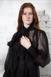 Button Through Shirt Dress (Silk Organza) - Black