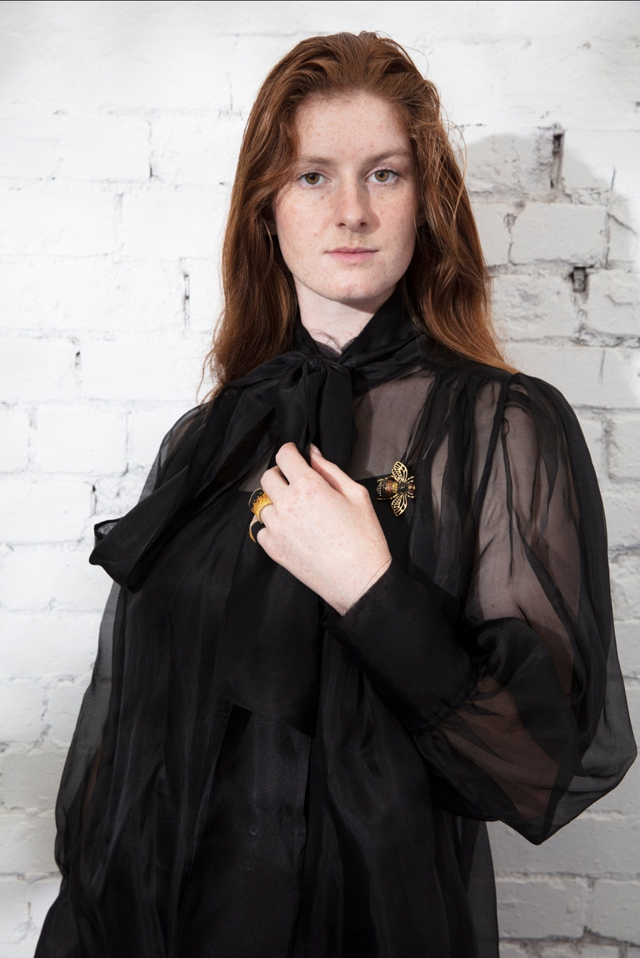 Button Through Shirt Dress (Silk Organza) - Black
