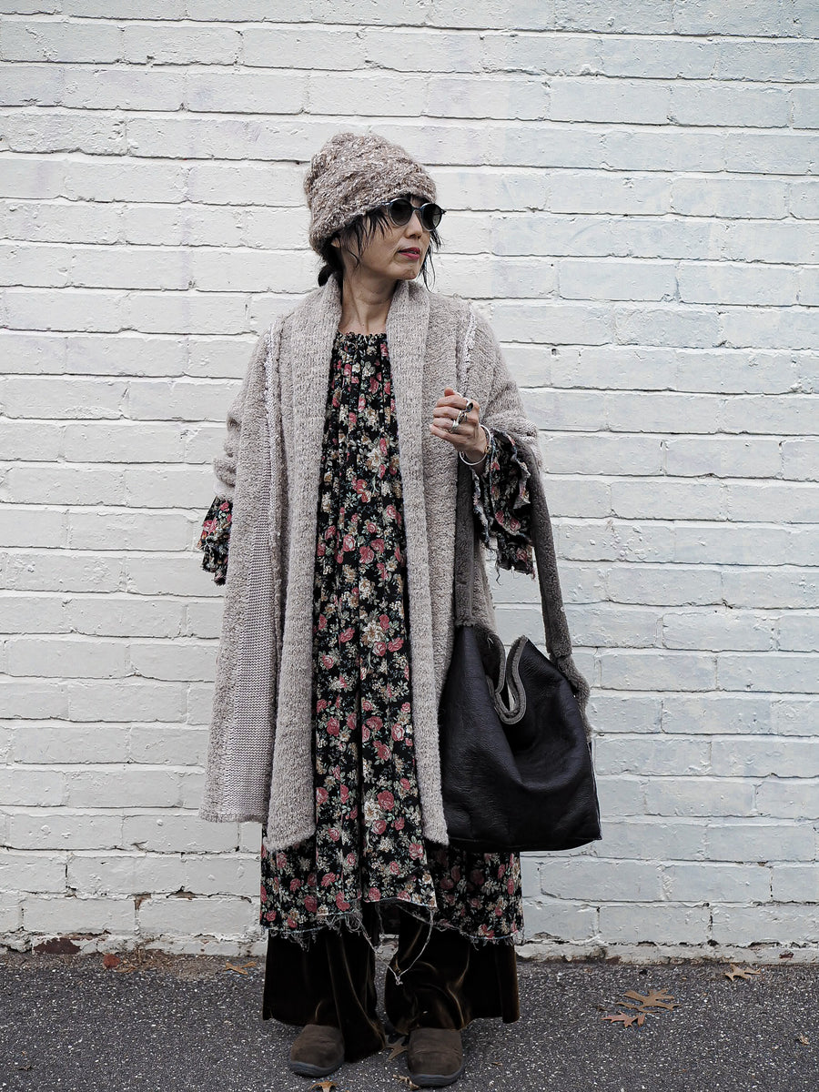 Button back dress (linen/cotton canvas)- Brick flora