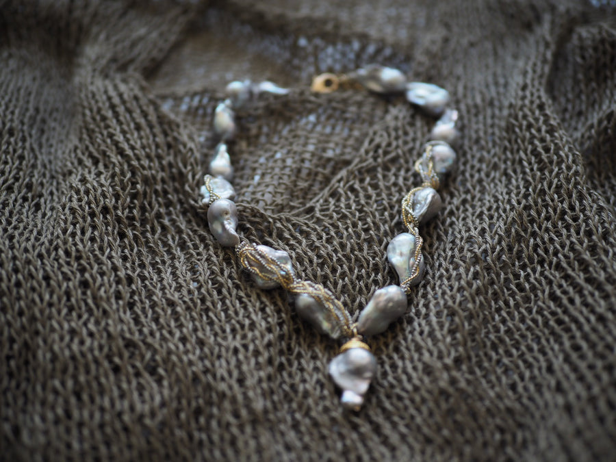 Wrap Baroque Pearl Necklace- Grey Baroque Pearls