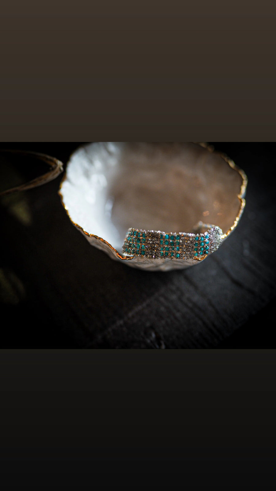 Stones Hand Loom Bracelet (Sterling Silver Rhodium Plated) - Turquoise