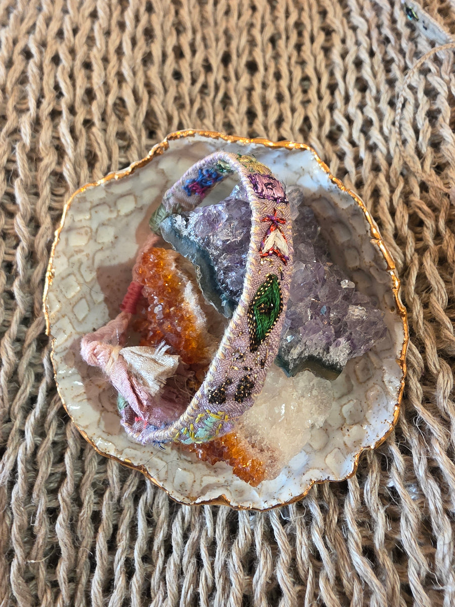 Antonia Rossi Embroidered Silk Bracelet - taupes