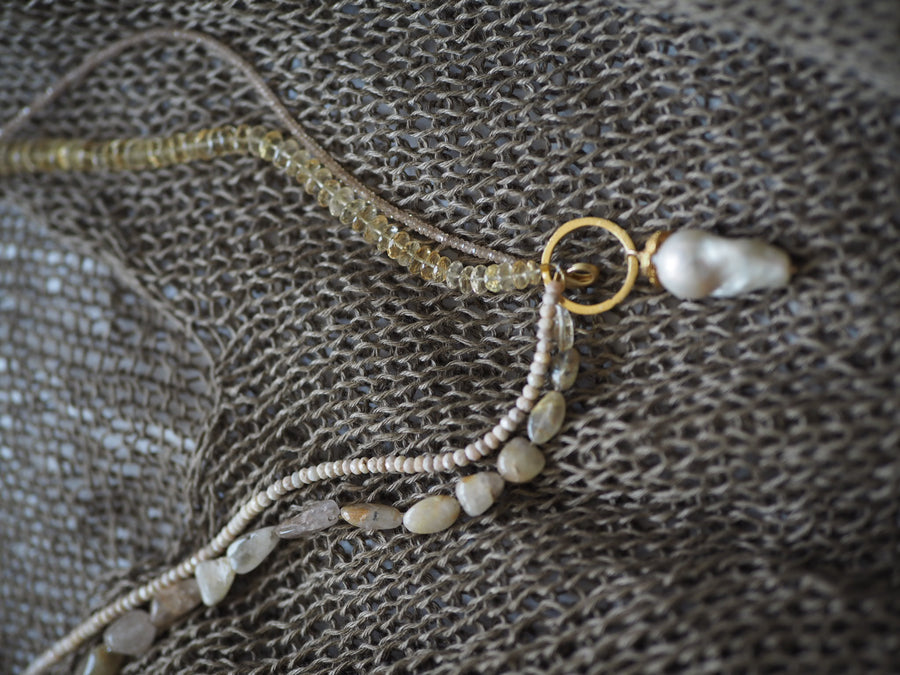 Flaneur citrine, Pearls & Semi Precious Stones With Gold Details Necklace