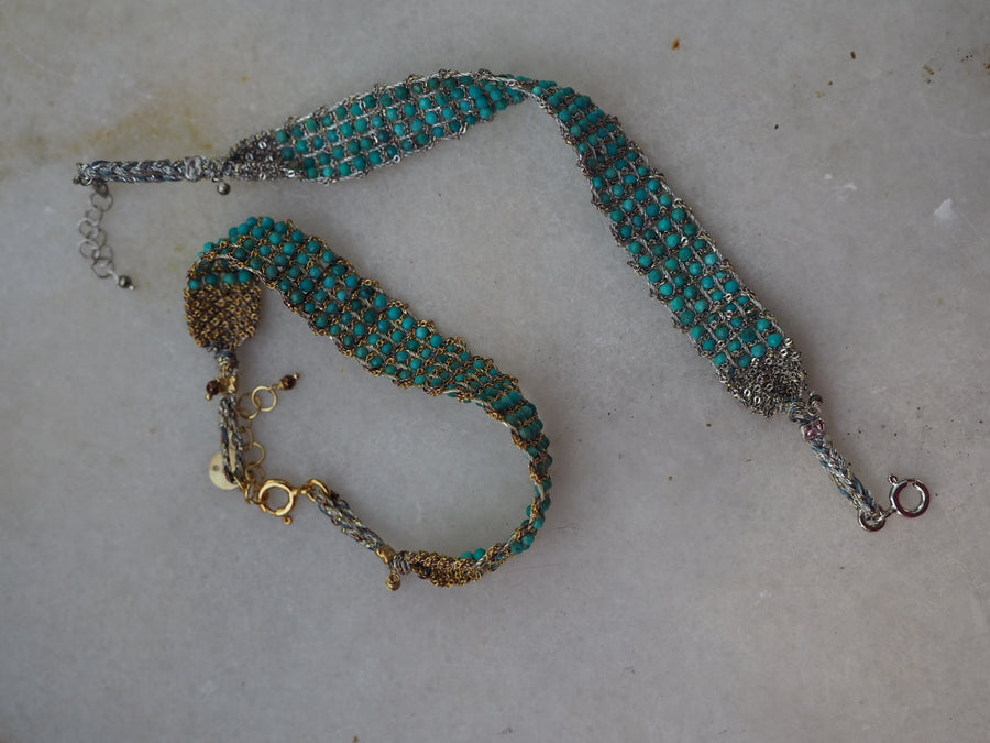 Jaipur Hand-Loom Bracelet (Sterling Silver - Rhodium Plated) - Turquoise