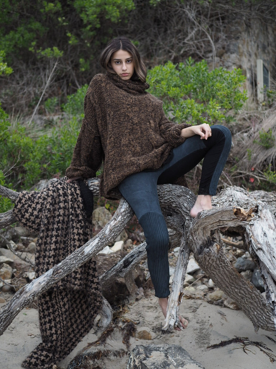 Oversize Cable Knit Sweater (Alpaca) - Tortoiseshell