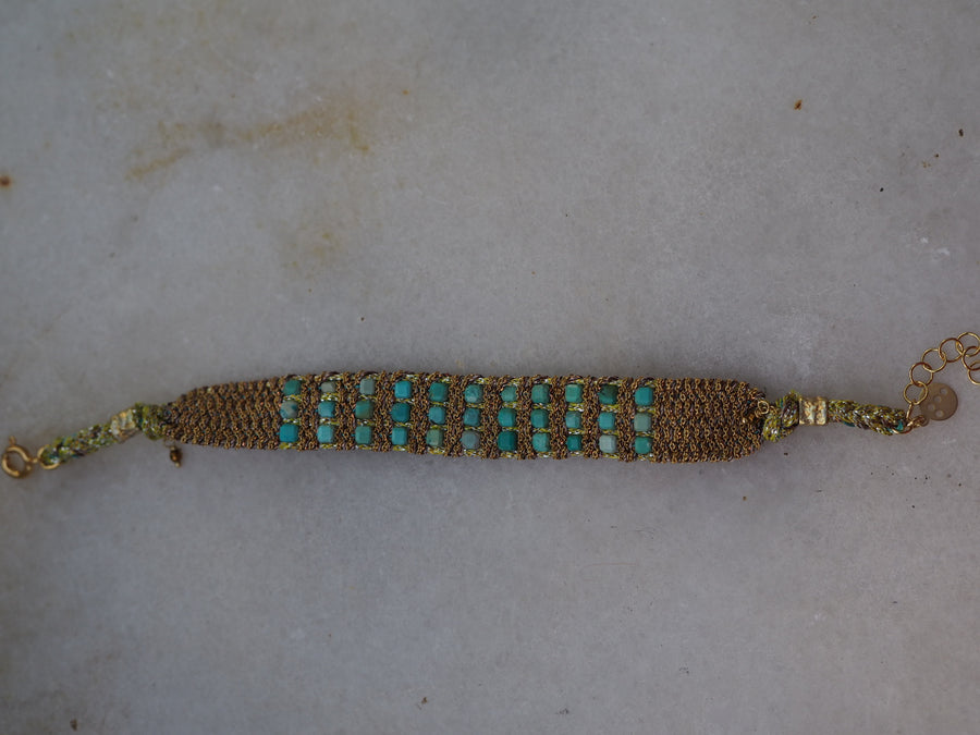 Stones Hand Loom Bracelet (Sterling Silver Gold Plated) turquoise