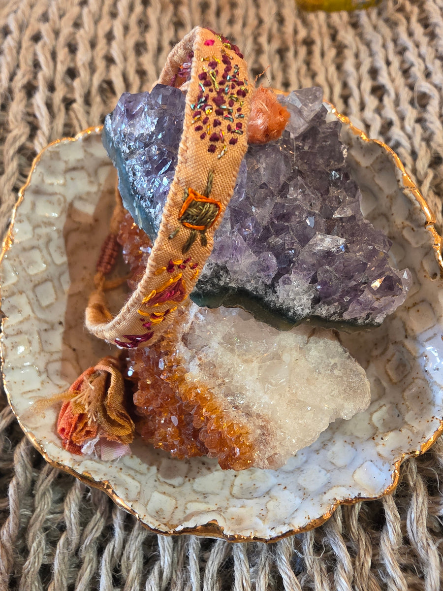 Antonia Rossi Embroidered Silk Bracelet - oranges