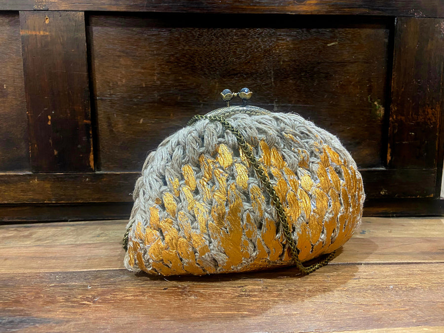 Hand Crochet Linen Purse with Foil - Medium