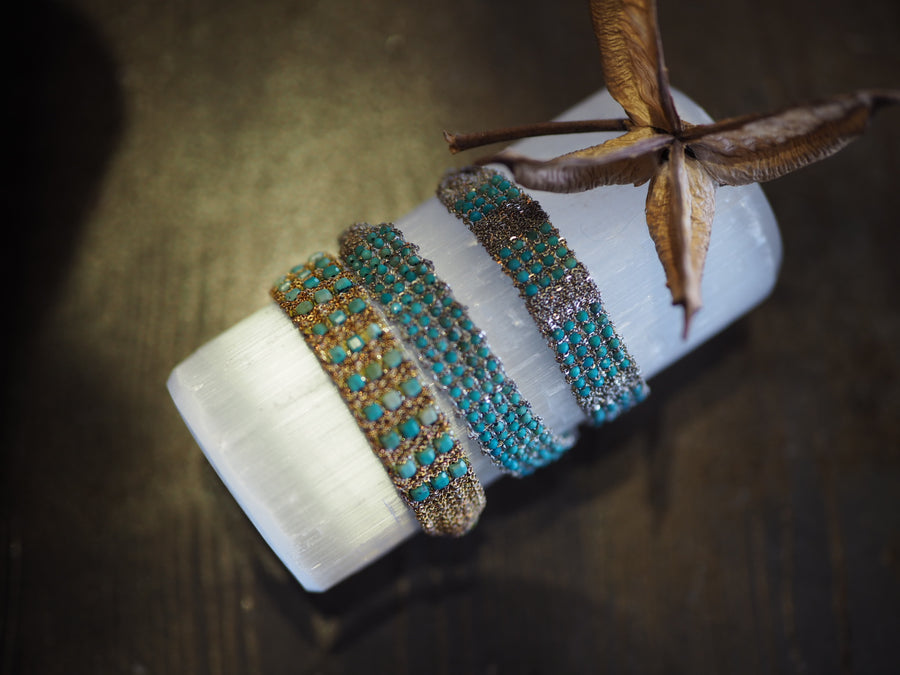 Jaipur Hand-Loom Bracelet (Sterling Silver - Rhodium Plated) - Turquoise