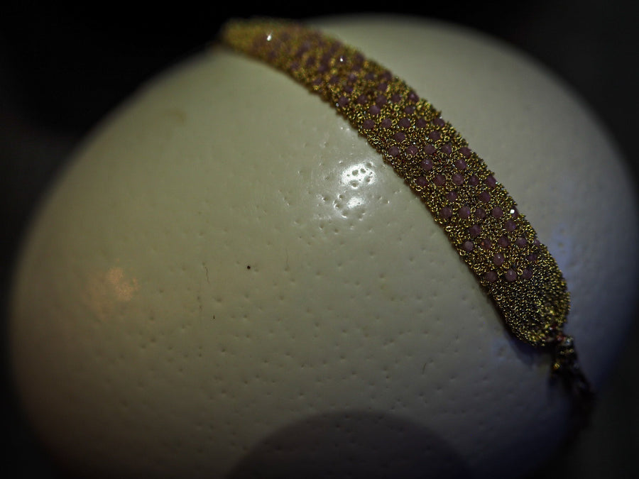 Star Hand Loom Bracelet (Sterling Silver Gold Plated) Rodonite