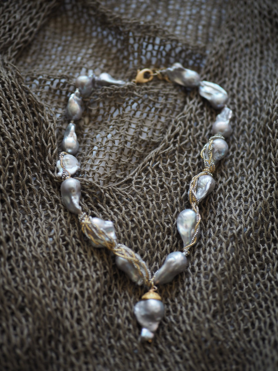 Wrap Baroque Pearl Necklace- Grey Baroque Pearls