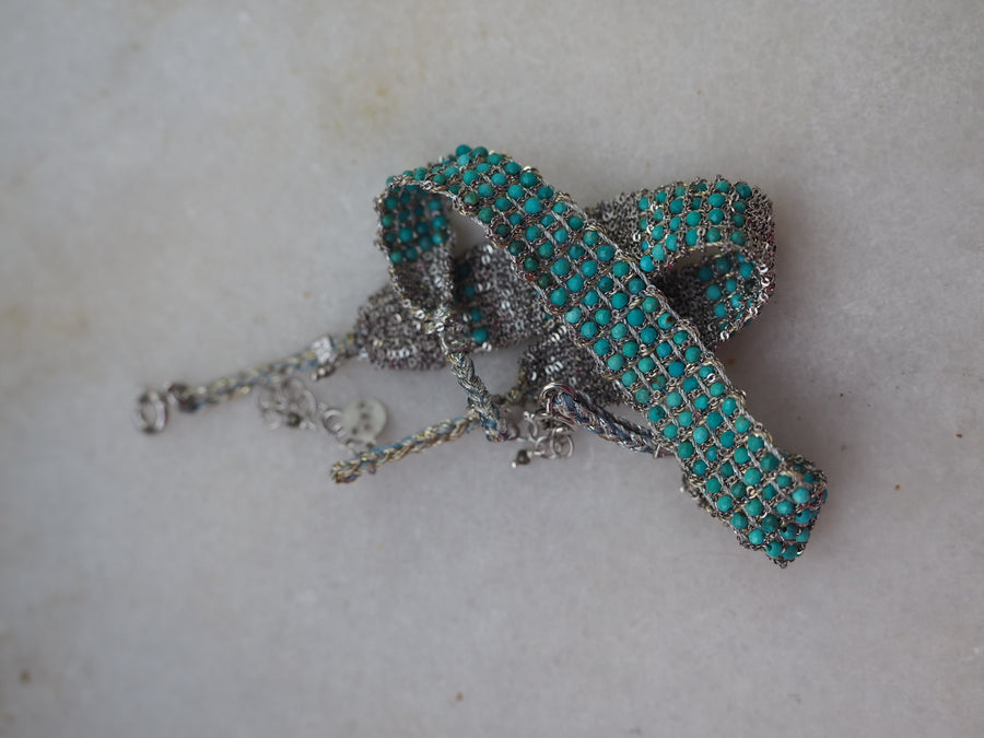 Jaipur Hand-Loom Bracelet (Sterling Silver - Rhodium Plated) - Turquoise