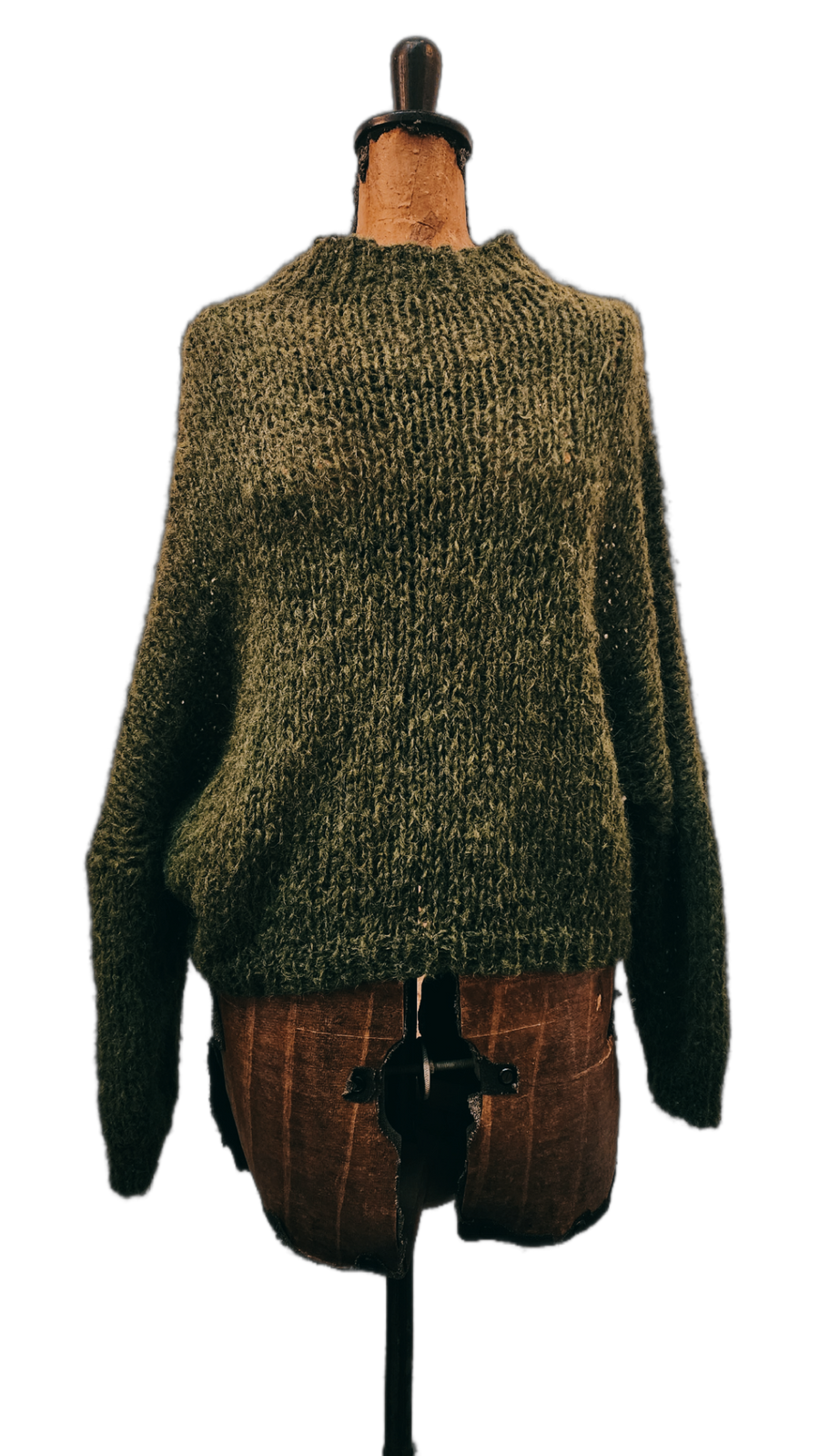 Hand-knit crew neck sweater alpaca - Brick