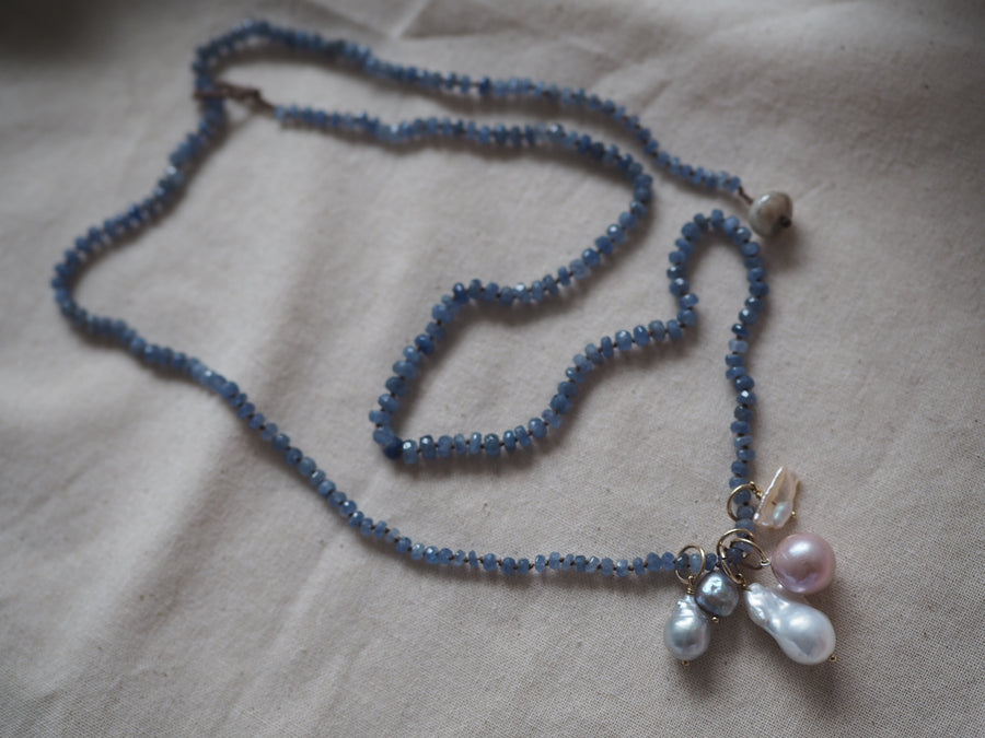 Hand Knotted Sapphire Necklace With Pearl charms