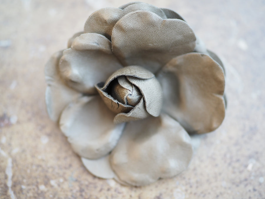 New York Hand Crafted Rose Brooch (Leather) - Olive