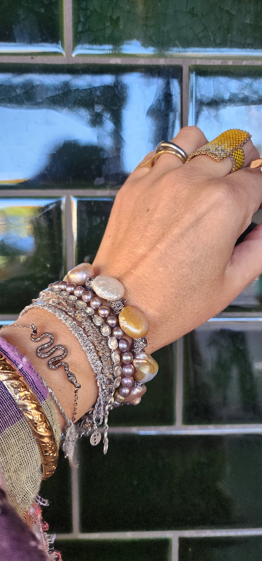 Sterling Silver Snake Bracelet With Diamonds