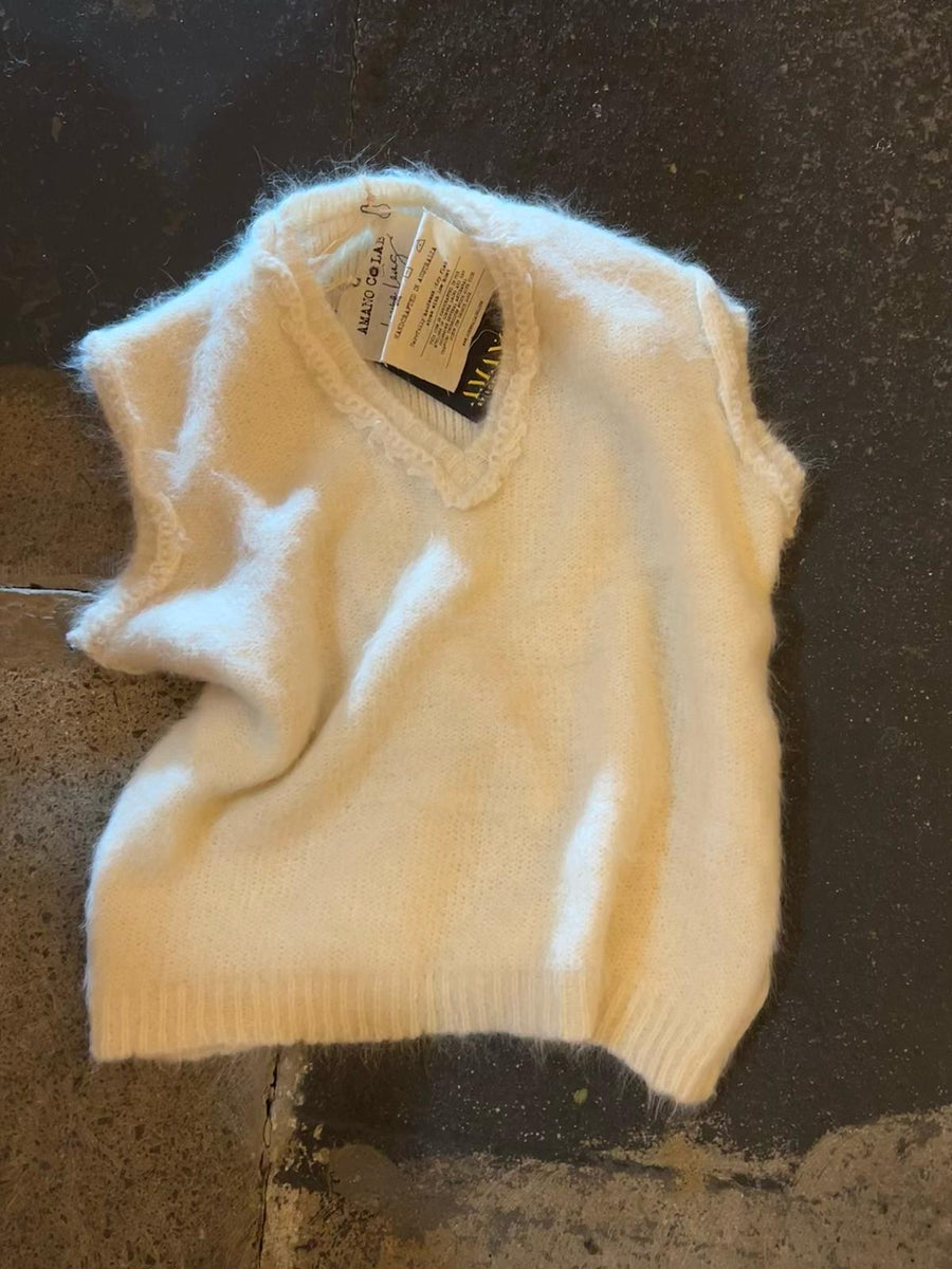 Knitted V neck Vest (Alpaca) - Sky Blue