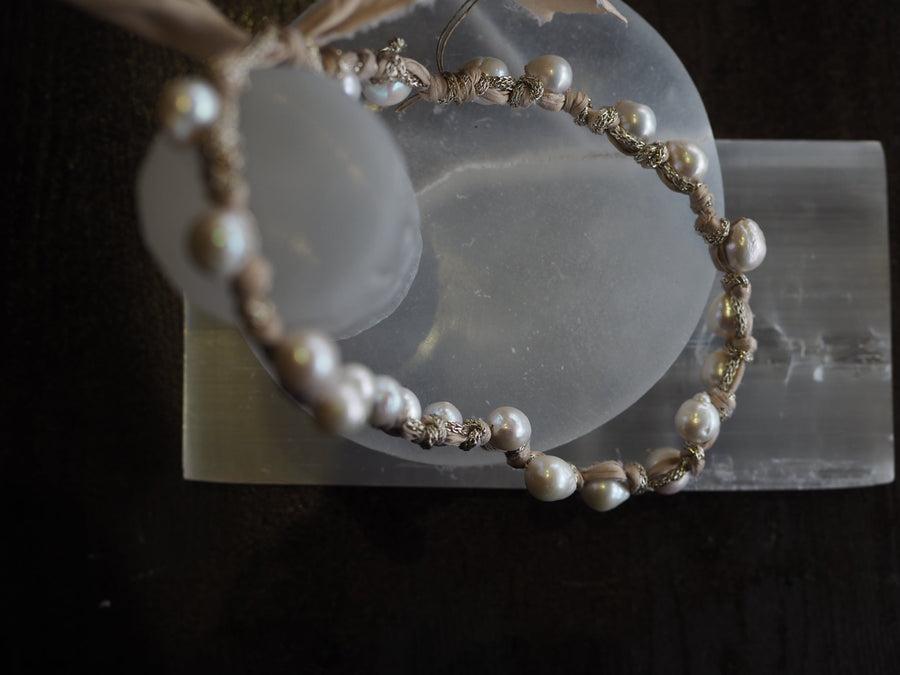 Silk Ribbon Tahitian Pearls Necklace - Ivory