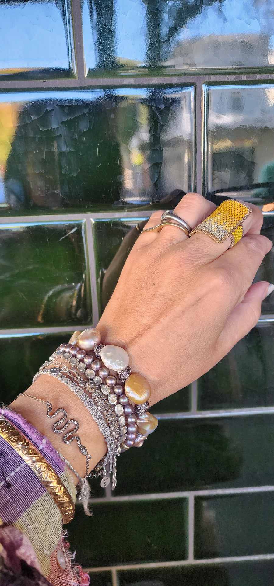 Sterling Silver Snake Bracelet With Diamonds