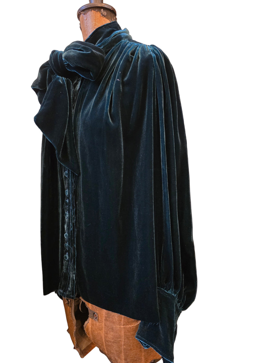 Button through top (Silk Velvet)-Ocean