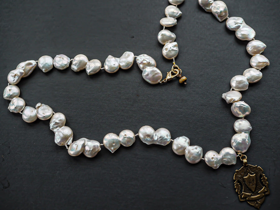 Long Baroque Pearl Necklace With Gold Charm