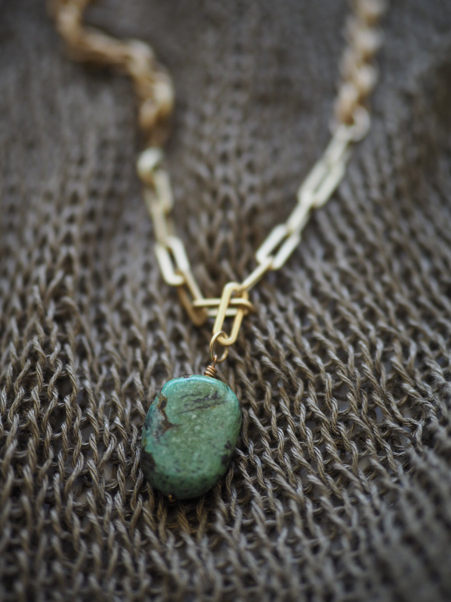 Paper clip chain with 2 layer Flaneur turquoise Necklace
