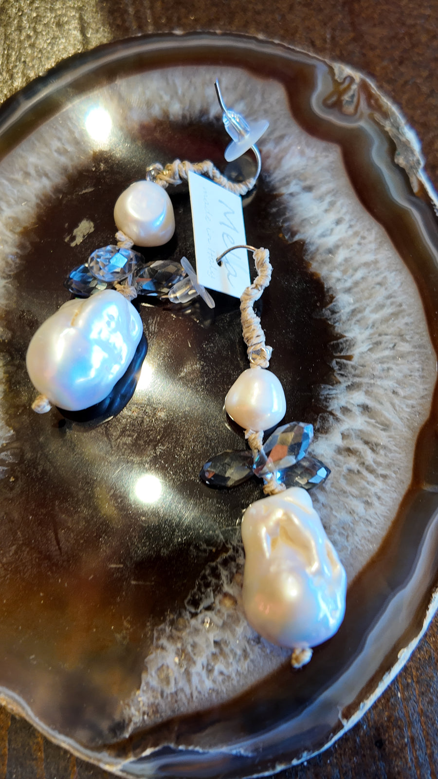 Mela Queen Earrings (Baroque Pearls + Smoky Crystals)