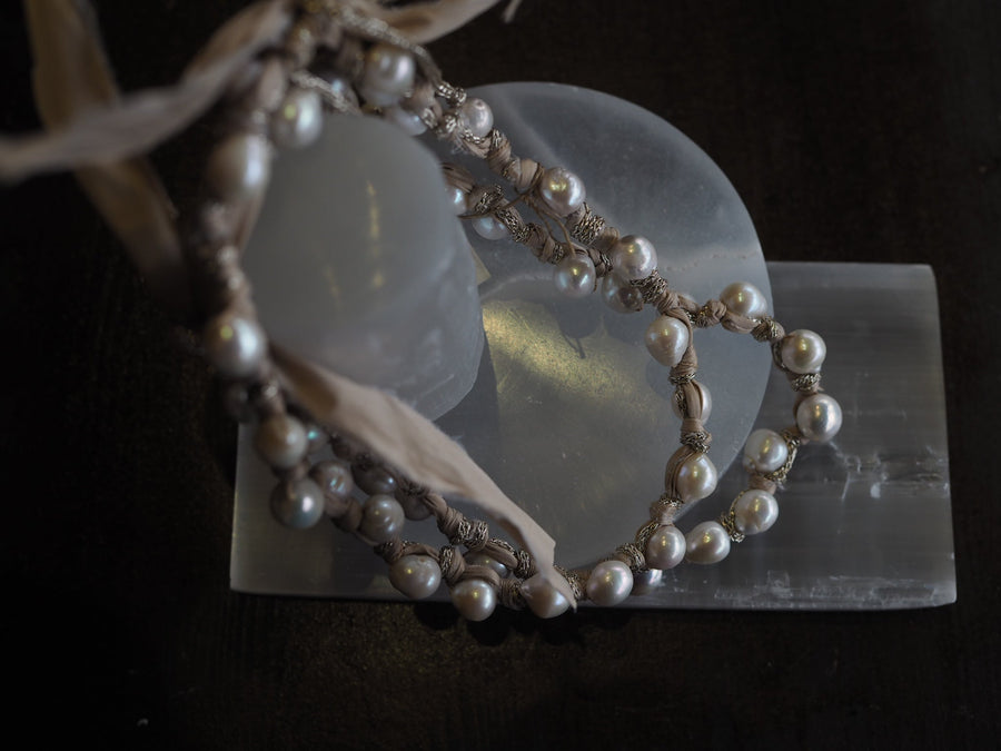 Silk Ribbon Tahitian Pearls Necklace - Ivory