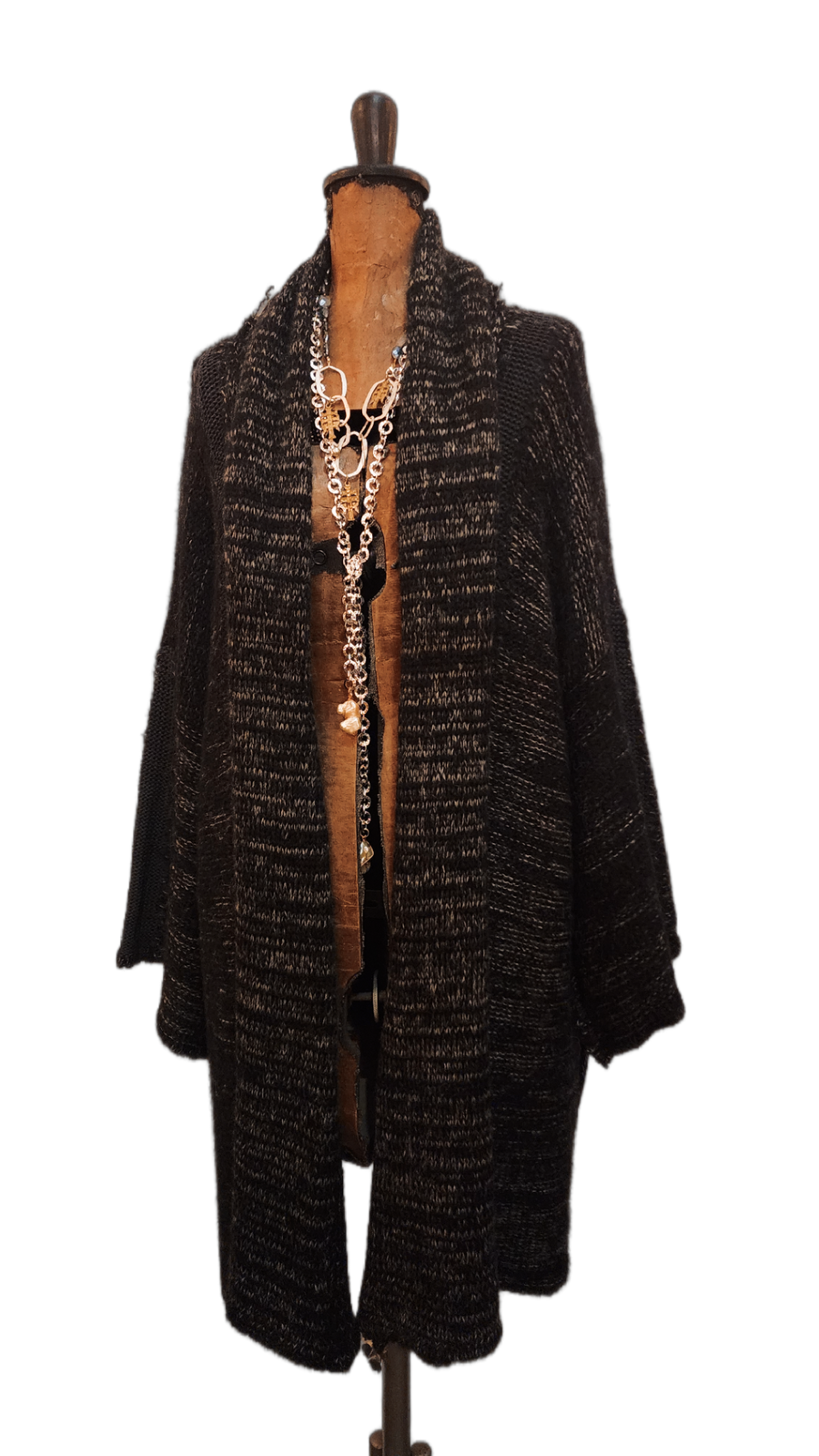 kimono style cardigan with mesh detail (alpaca)- blk marble