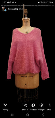 Hand knit batwing sweater (Alpaca) - Candy pink