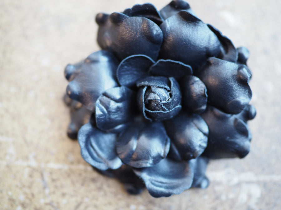 New York Hand Crafted camelia Flower Brooch - Ivory leather